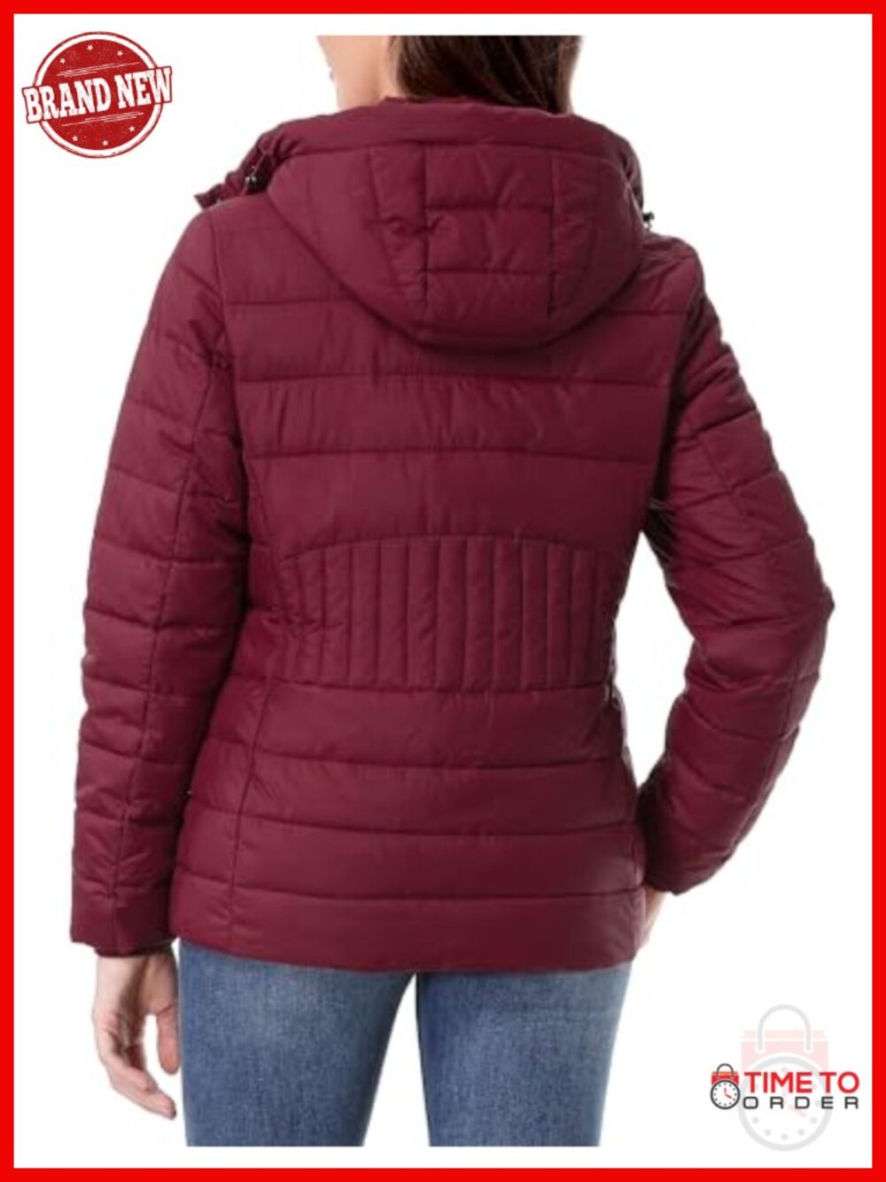 Women's Waterproof Puffer Jacket with Detachable Hood - Insulated Quilted - Picture 4 of 6